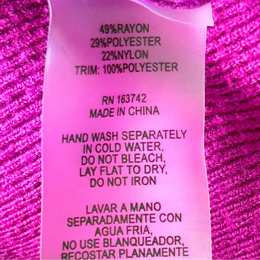 Sioni Fuchsia Fringe Trim Bishop Sleeve Sweater Size L - Picture 8 of 8
